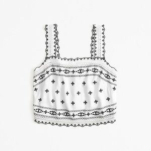 Abercrombie & Fitch Embroidered Eyelet Linen Crop Tank